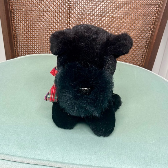 Vintage Black Stuffed Scottie Dog with Red and Green Plaid Bow - Picture 2 of 5